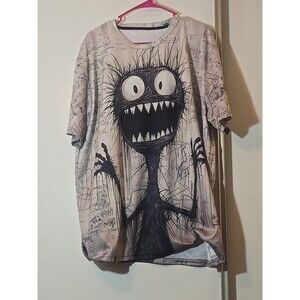 Anime Monster In Panic Pattern Men's Novelty Short Sleeve Crew Neck T-shirt 3xl